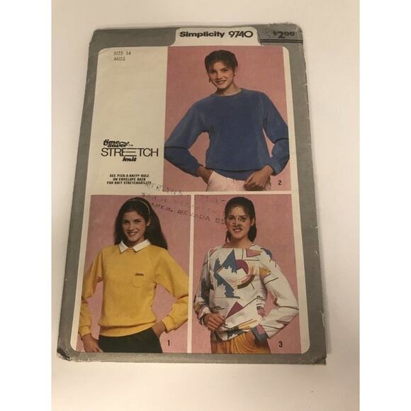 80s Simplicity 9740 Vintage Sweatshirt Pullover Sewing Pattern Size 14 Misses - Picture 1 of 6